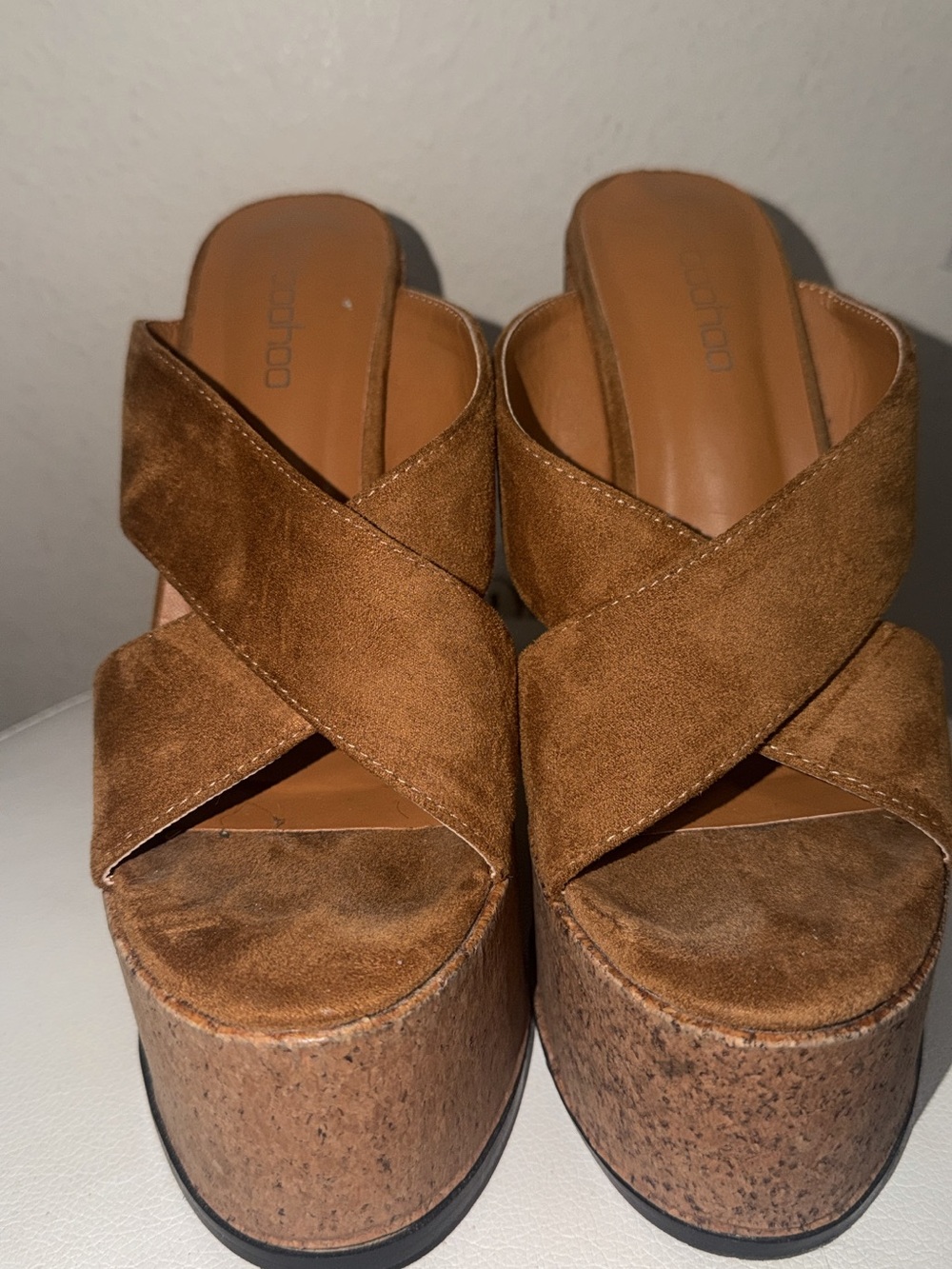 Boohoo Suede Crisscross Platform Sandals